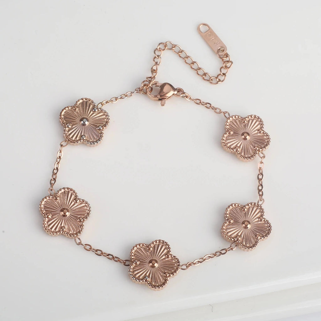 Pulsera Gourmette Flores de 5 Pétalos oro rosa