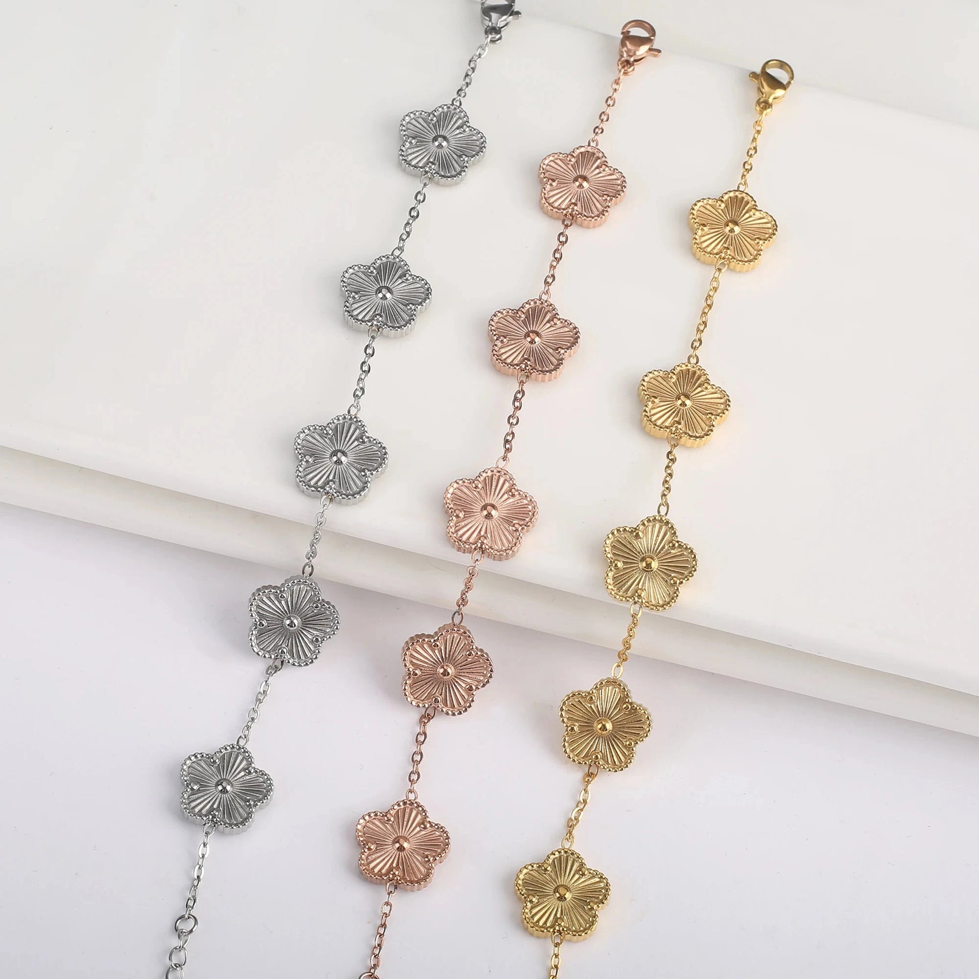 Pulsera Gourmette Flores de 5 Pétalos oro rosa