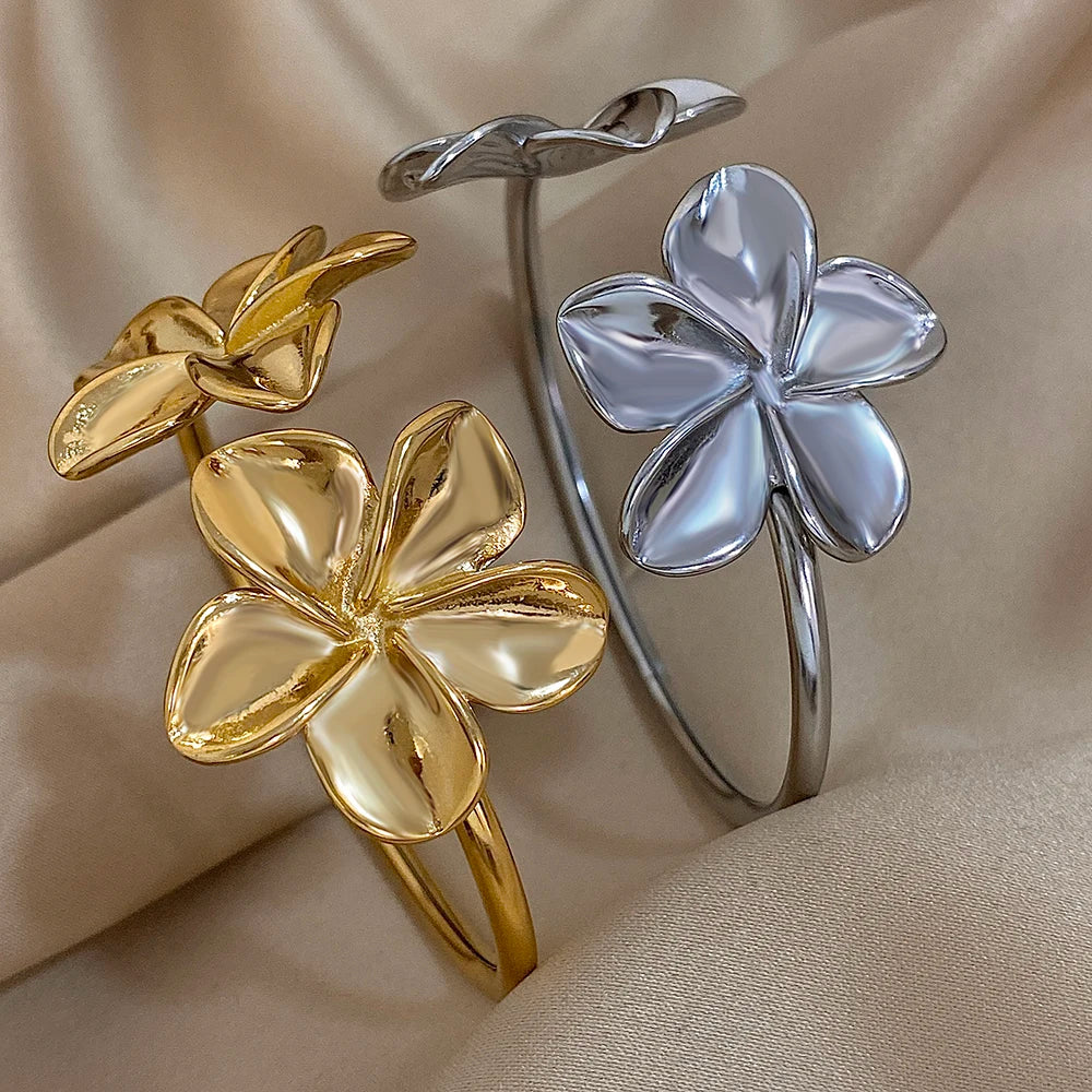 Pulsera Gourmette Grandes Flores de 5 Pétalos oro