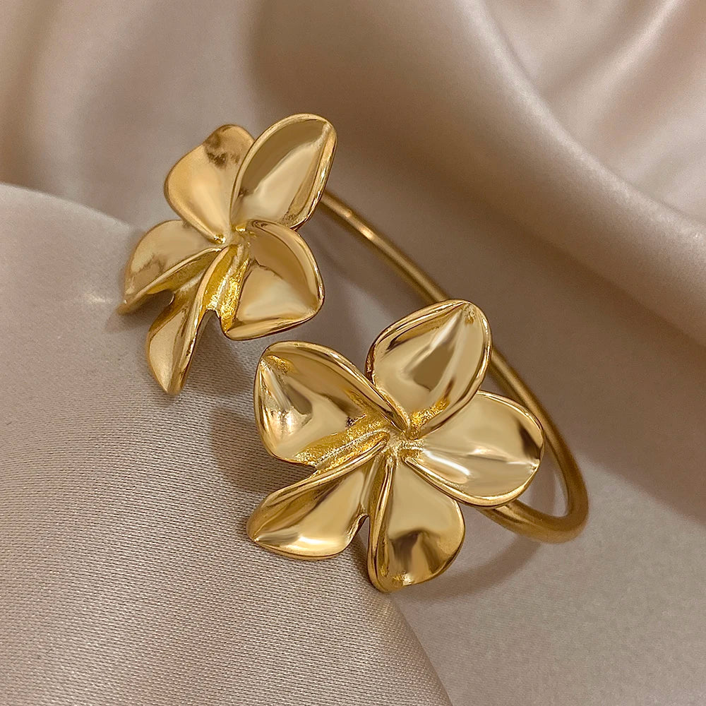 Pulsera Gourmette Grandes Flores de 5 Pétalos oro