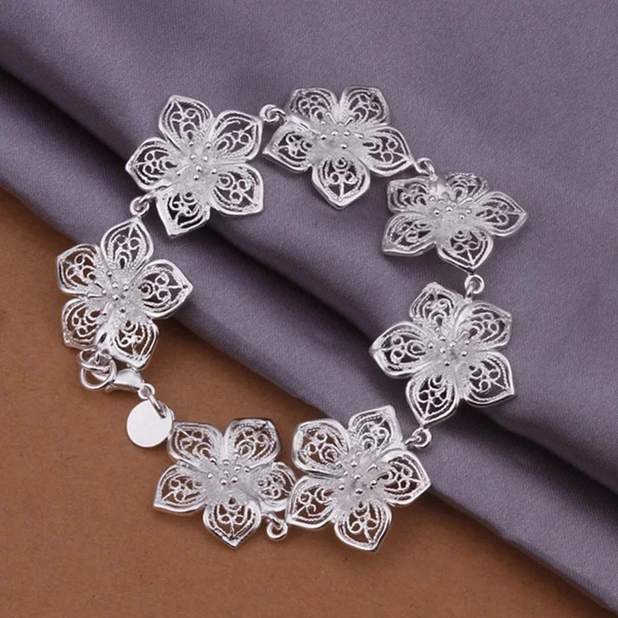 Pulsera Gourmette Grandes Flores plateadas