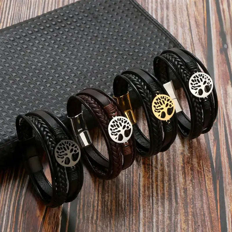 Pulsera de Hombre de Cuero Árbol de la Vida estilo 1