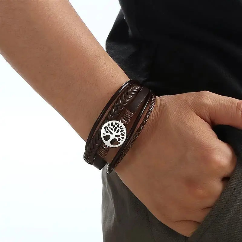 Pulsera de Hombre de Cuero Árbol de la Vida estilo 4