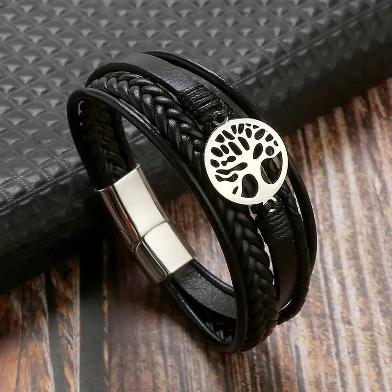 Pulsera de Hombre de Cuero Árbol de la Vida estilo 1