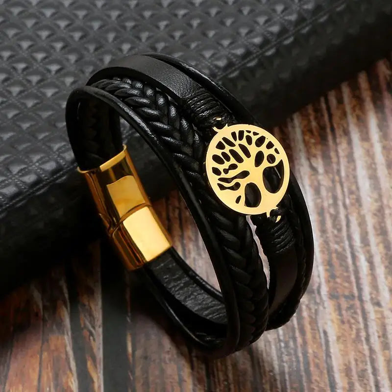 Pulsera de Hombre de Cuero Árbol de la Vida estilo 3