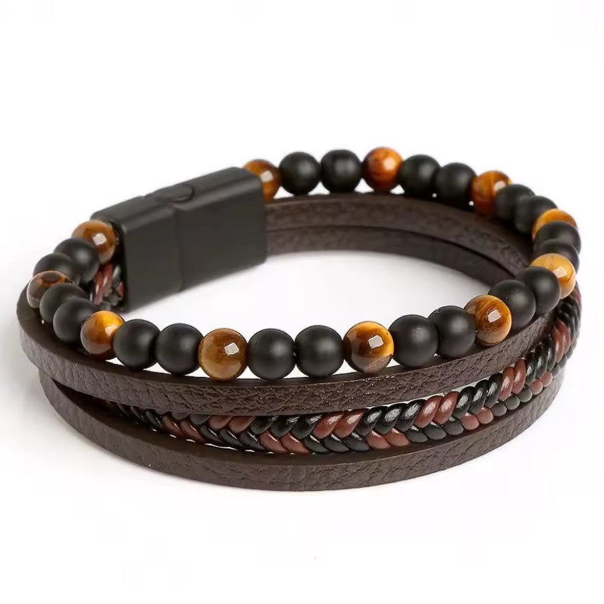 Pulsera Hombre Ojo de Tigre en Cuero 