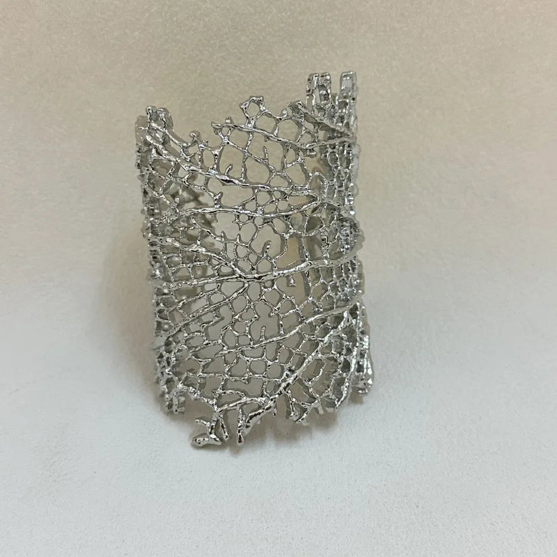 Pulsera Ancha Coral Mujer plata