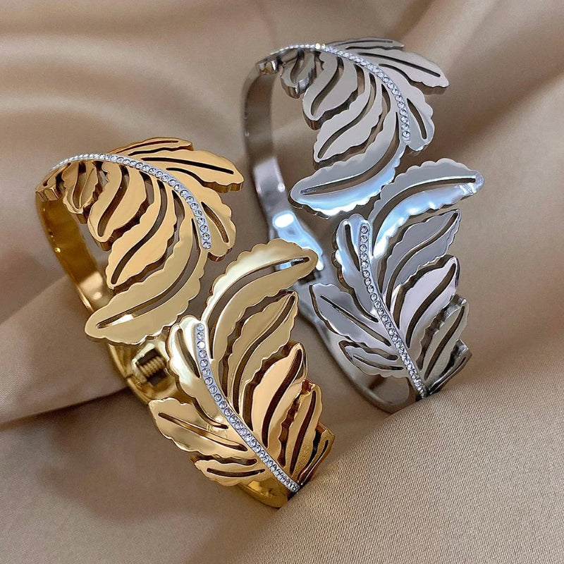 Pulsera Ancha Hoja de Palma plata