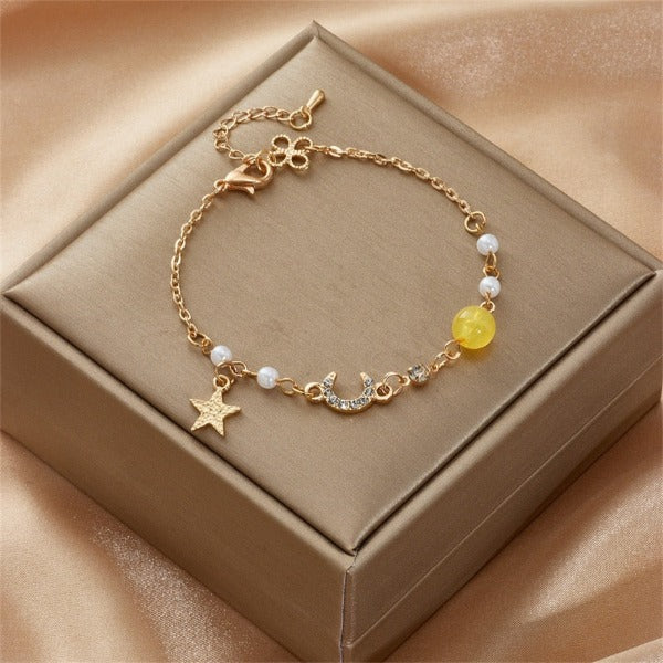 Pulsera Luna y Estrella Mujer Pulsera Astros amarillo