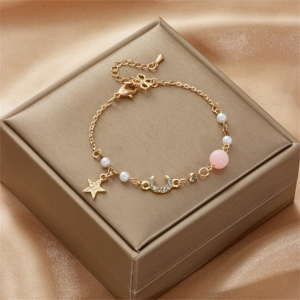 Pulsera Luna y Estrella Mujer Pulsera Astros rosa