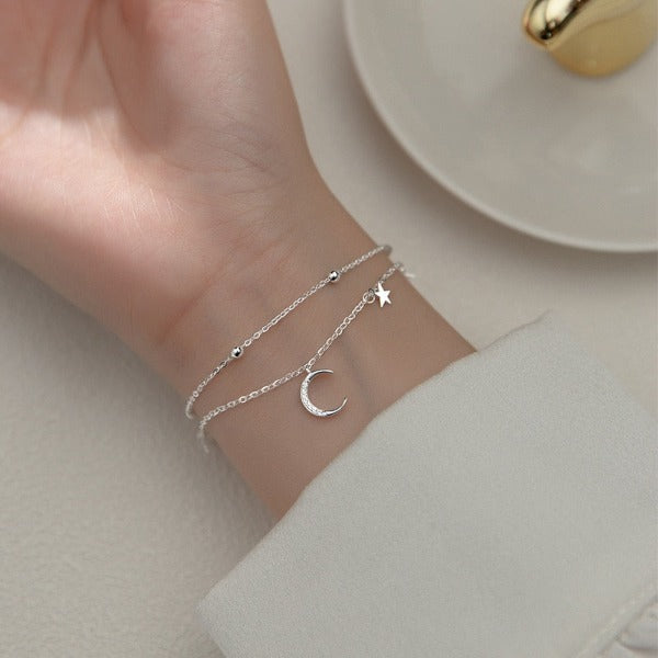 Pulsera Luna y Estrella Mujer Pulsera de Plata