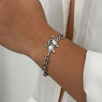 Pulsera de malla cubana con doble estrella de plata