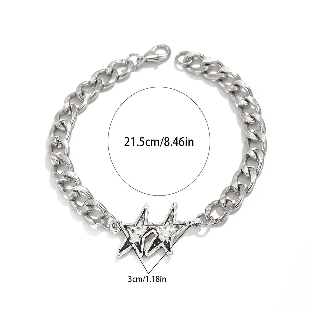 Pulsera de malla cubana con doble estrella