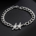 Pulsera de malla cubana con doble estrella de plata