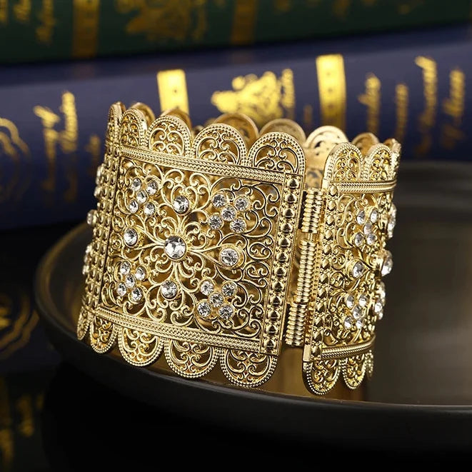 Pulsera ancha con strass árabe musulmán boda blanco