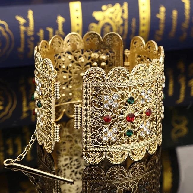 Pulsera ancha con strass árabe musulmán boda rojo