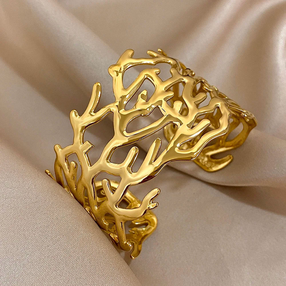 Pulsera brazalete coral dorado para mujer oro