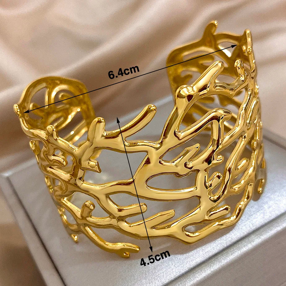 Pulsera brazalete coral dorado para mujer 