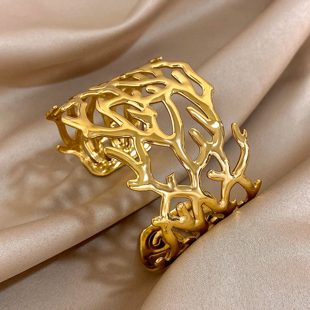 Pulsera brazalete coral dorado para mujer oro