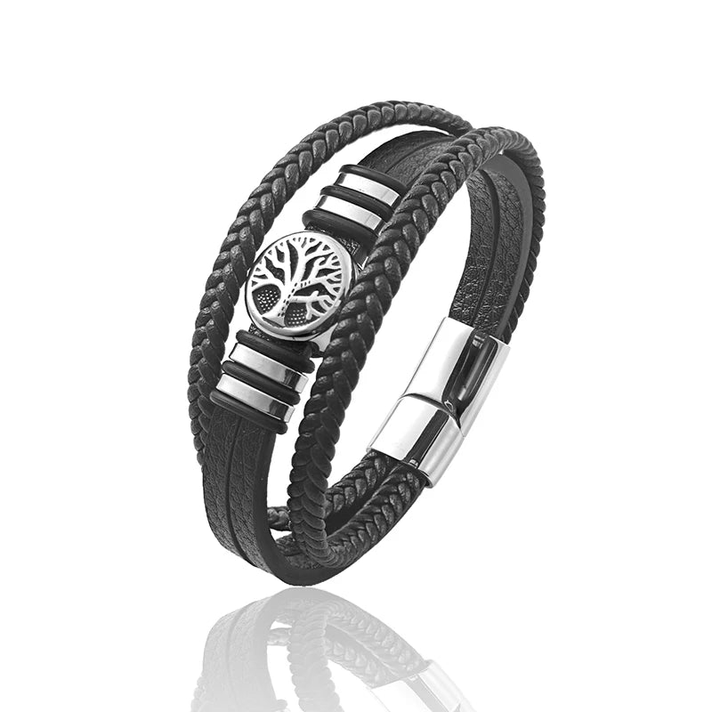 Pulsera tipo esclava de cuero de varias vueltas árbol de la vida