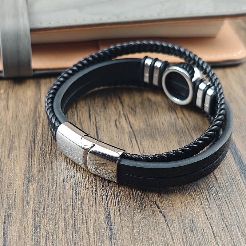 Pulsera tipo esclava de cuero de varias vueltas árbol de la vida