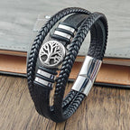 Pulsera tipo esclava de cuero de varias vueltas árbol de la vida