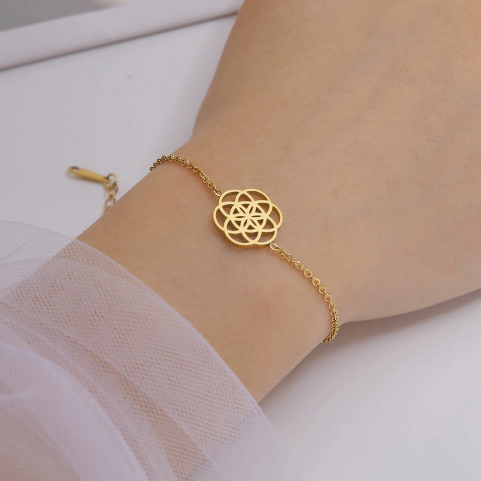 Pulsera Mandala Geometría Sagrada Mujer oro