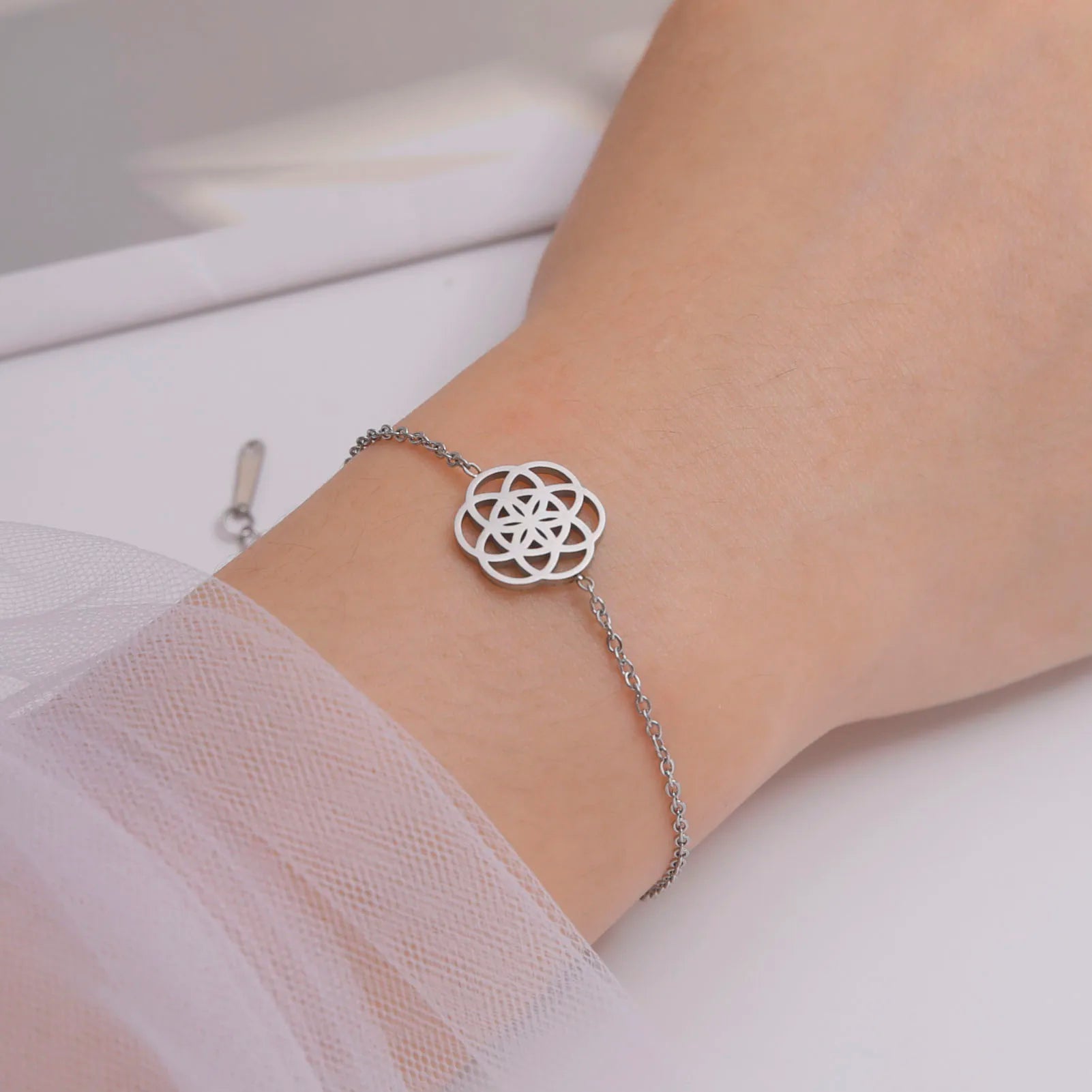 Pulsera Mandala Geometría Sagrada Mujer plata