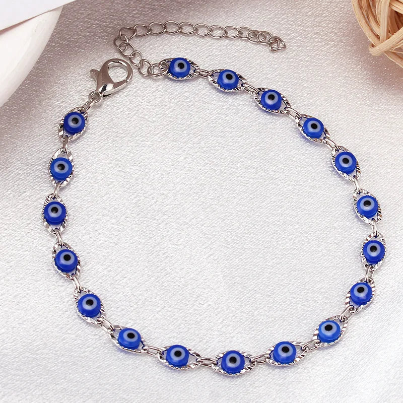 Pulsera Ojo Malo Azul Estilo Bohemio plata