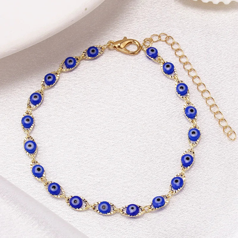 Pulsera Ojo Malo Azul Estilo Bohemio oro