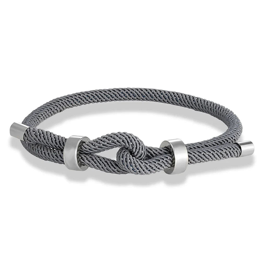 Pulsera moderna de cuerda trenzada con nudo gris
