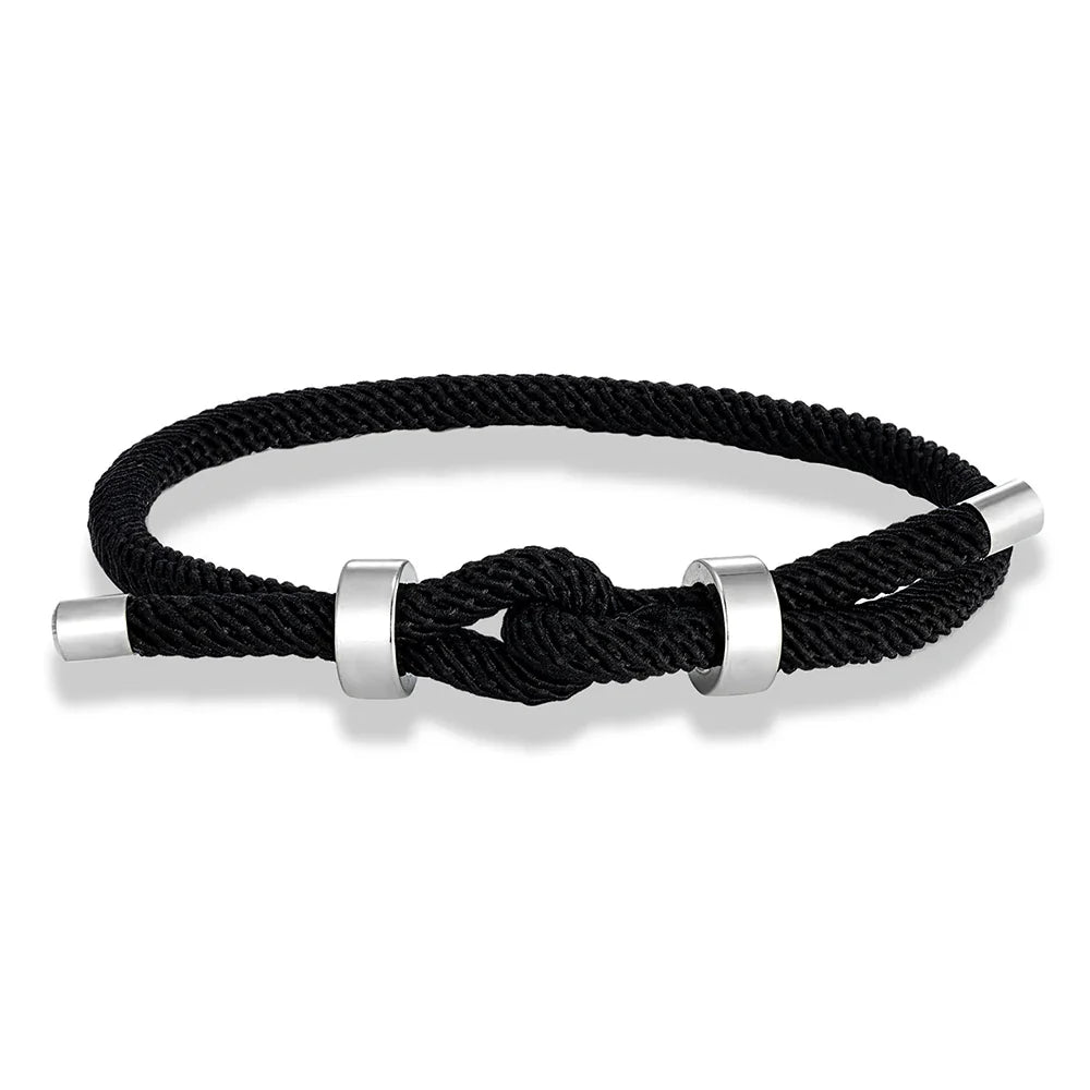 Pulsera moderna de cuerda trenzada con nudo negro