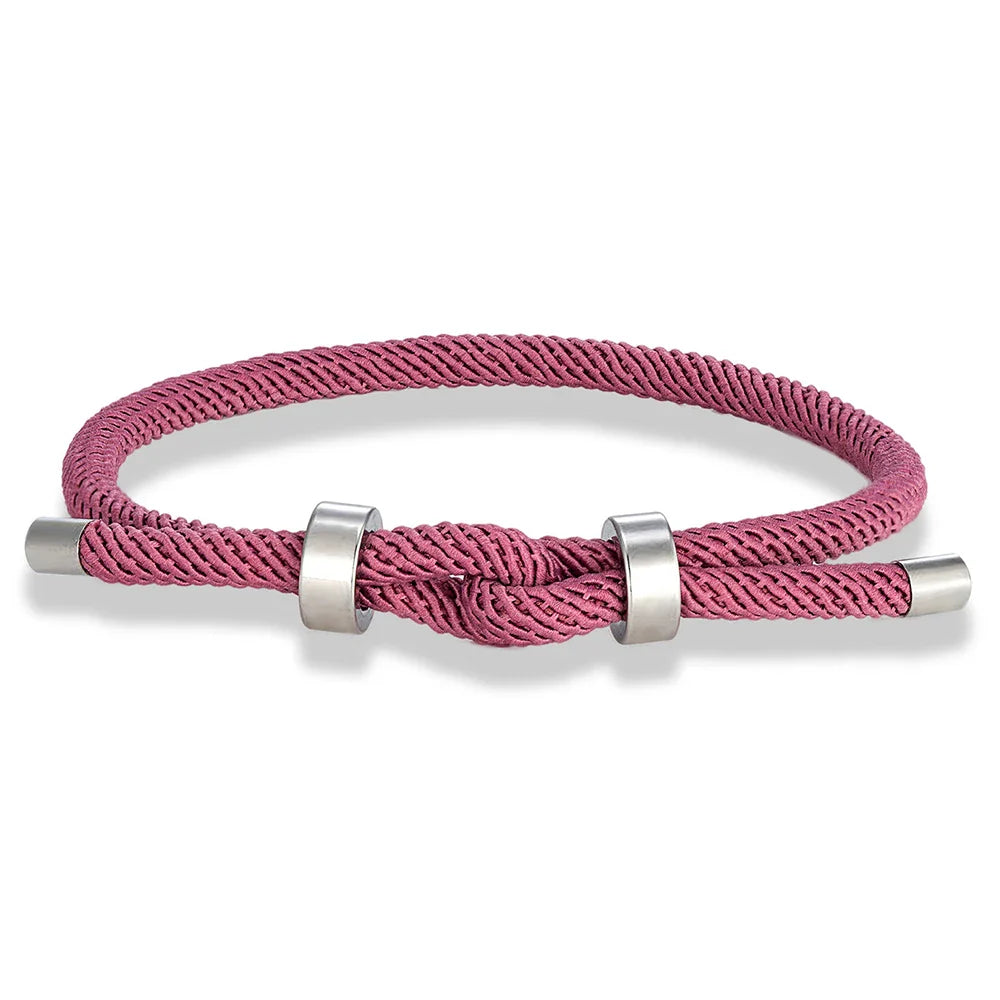 Pulsera moderna de cuerda trenzada con nudo rosa