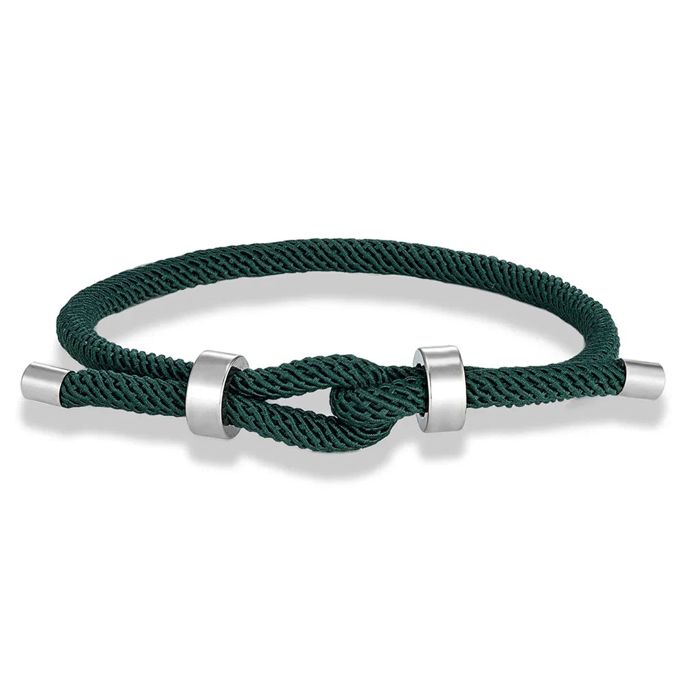 Pulsera moderna de cuerda trenzada con nudo verde oscuro