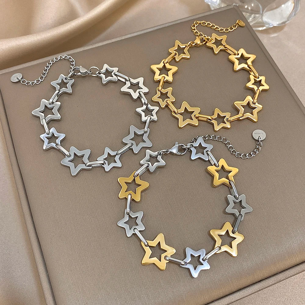 Pulsera multiestrellas geométricas de oro y plata