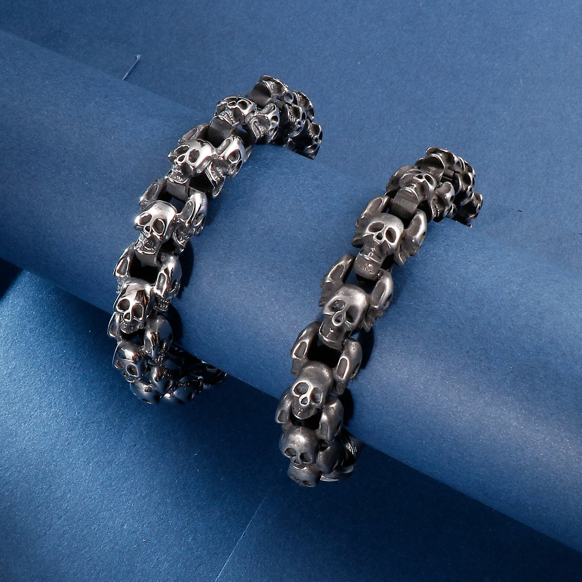 Silver Gothic Style Multiple Skull Bracelet
