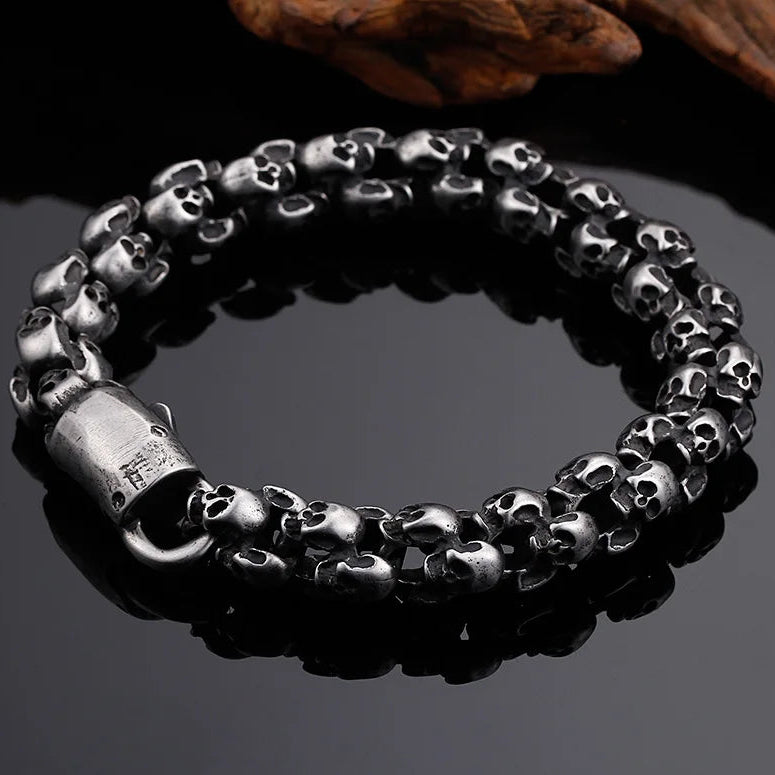 Black Gothic Style Multiple Skull Bracelet