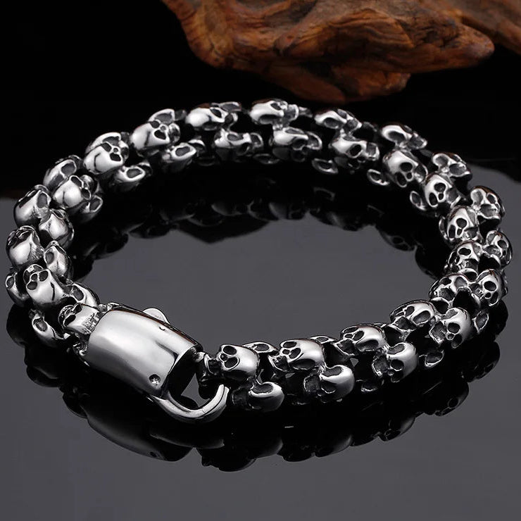 Silver Gothic Style Multiple Skull Bracelet