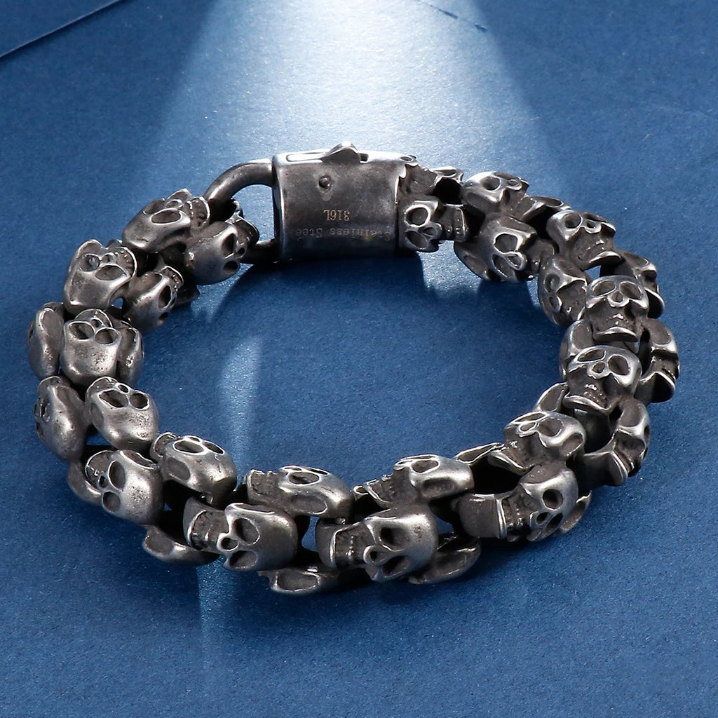 Black Gothic Style Multiple Skull Bracelet