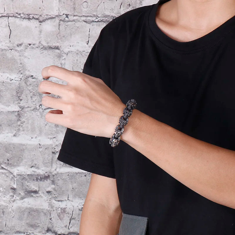 Black Gothic Style Multiple Skull Bracelet