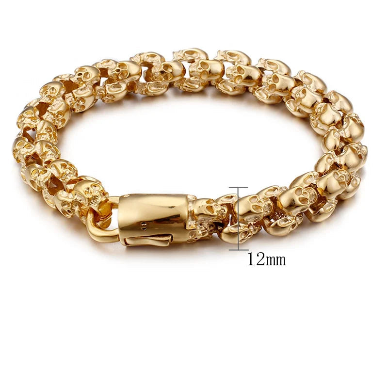 Gold Gothic Style Multiple Skull Bracelet