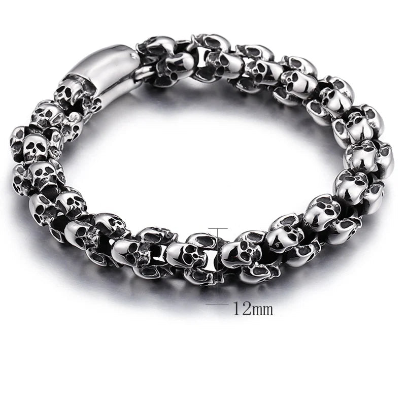 Silver Gothic Style Multiple Skull Bracelet