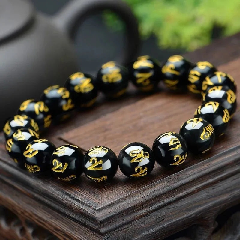 Pulsera Negra Gourmette Amuleto Budista