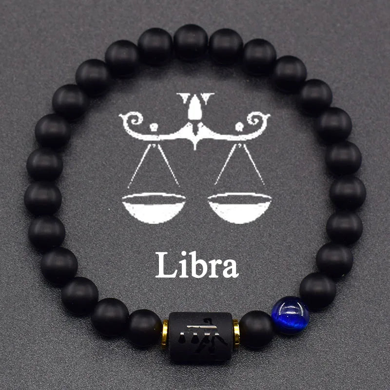 Pulsera Negra Signo del Zodiaco Astro Negro 12 Constelaciones libra