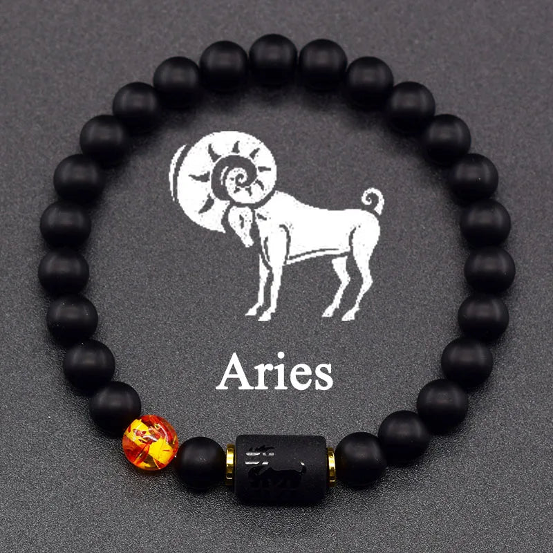 Pulsera Negra Signo del Zodiaco Astro Negro 12 Constelaciones aries