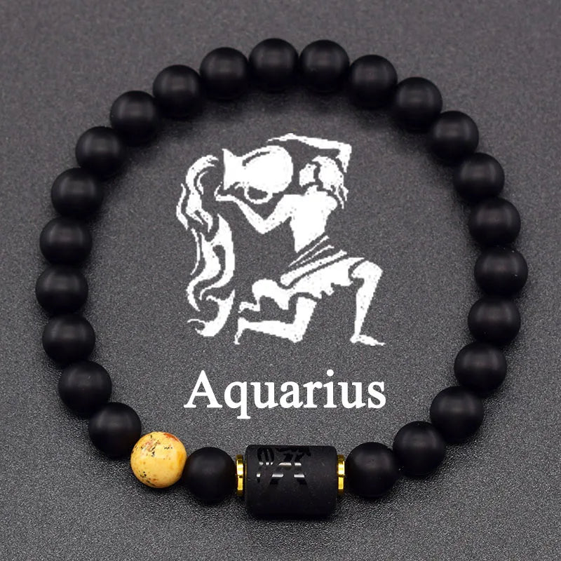 Pulsera Negra Signo del Zodiaco Astro Negro 12 Constelaciones acuario