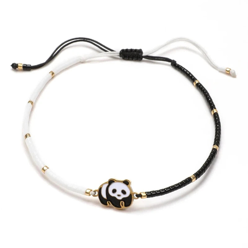 Pulsera Panda de Cuerda Blanca y Negra