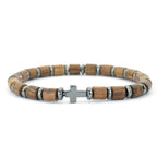 Pulsera con cruz y cuentas con efecto madera