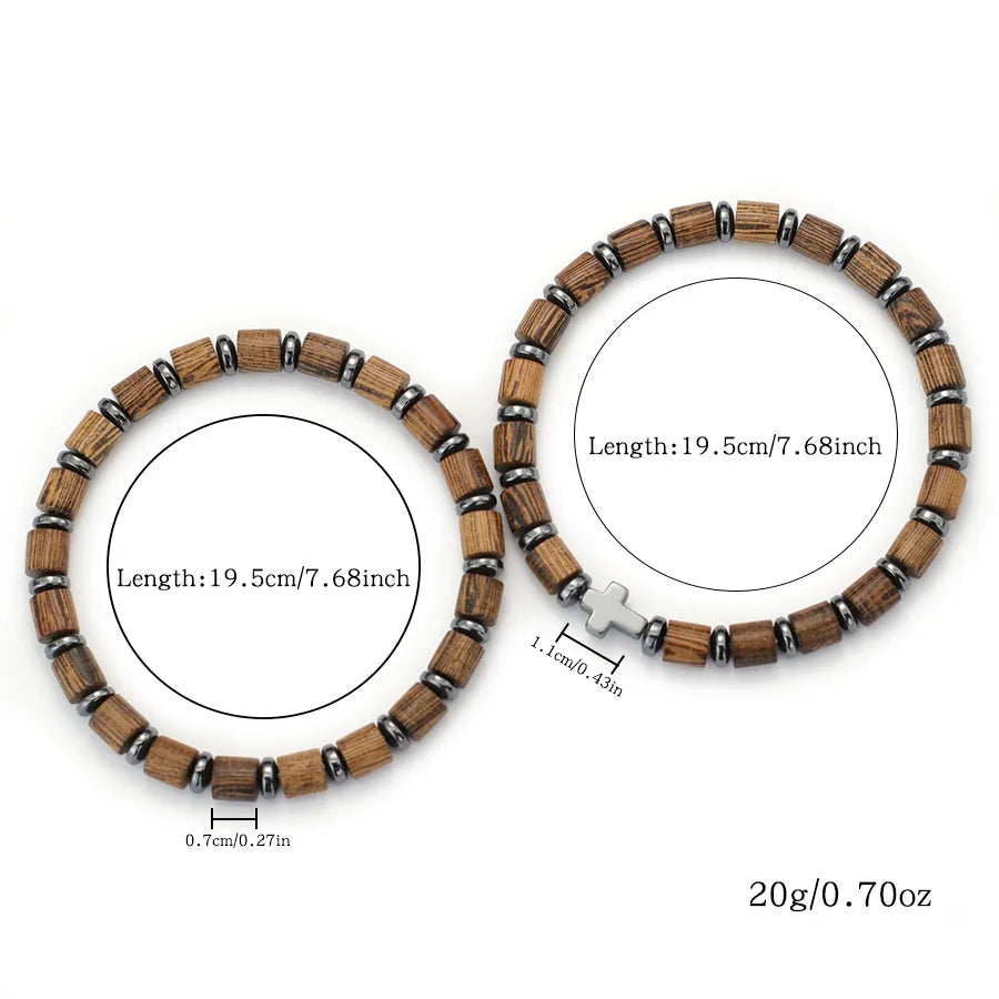 Pulsera con cruz y cuentas con efecto madera