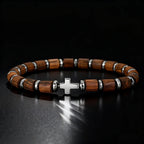 Pulsera con cruz y cuentas con efecto madera